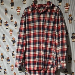 Carhartt Relaxed Fit Large Tall Flannel Plaid Shirt Red Blue